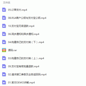 支付宝即时到账在线支付实战项目开发视频教程/大小：612M